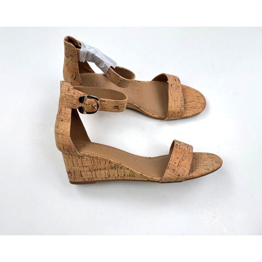 AEROSOLES Cork Wedge Sandals in Natural Tan - Picture 3 of 11
